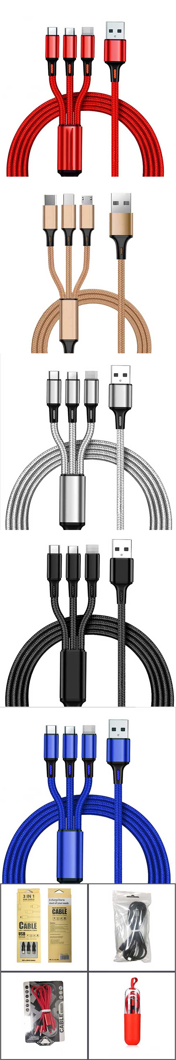 尼龍編織三合一數據線充電線